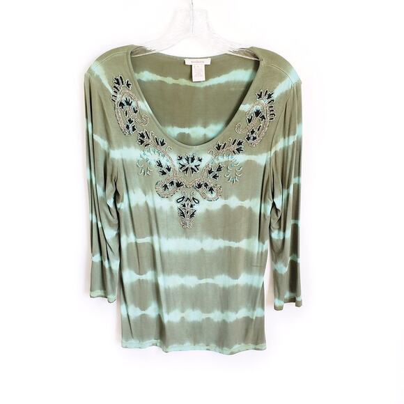 Sundance Green Soft Stretch Tie Dye Beaded T-Shirt - Picture 1 of 7